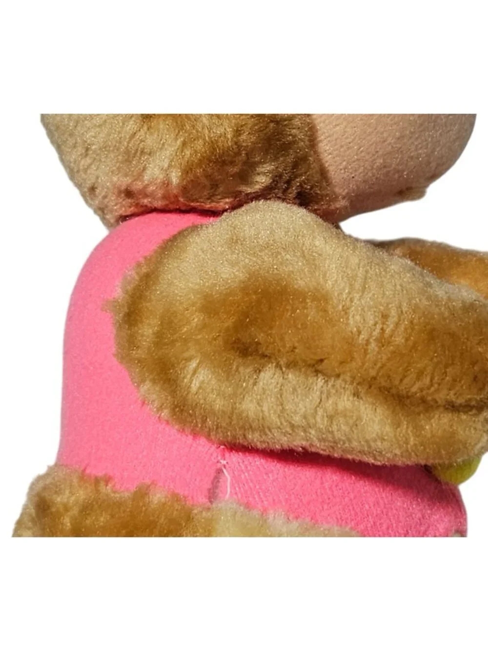 Vintage Teddy Bear 9 inch Plush Pink Hat Shirt Yellow Pom Pom Stuffed Animal Toy